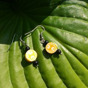 Handmade Yellow and White Rubber Beaded Earrings